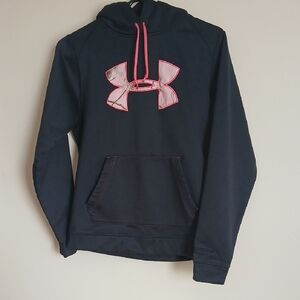 Under Armour Navy Hoodie with Pink Logo and Drawstrings